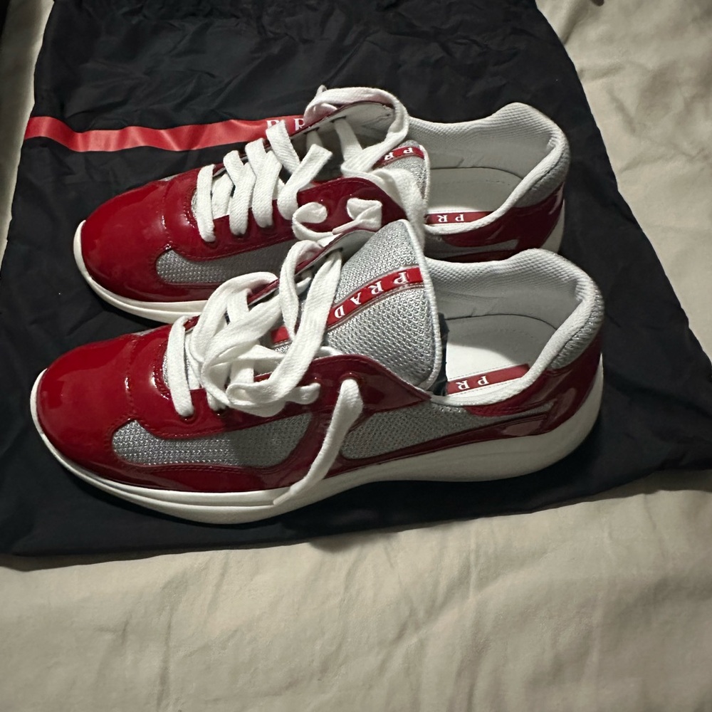 Patent leather and technical fabric Prada America's Cup sneakers